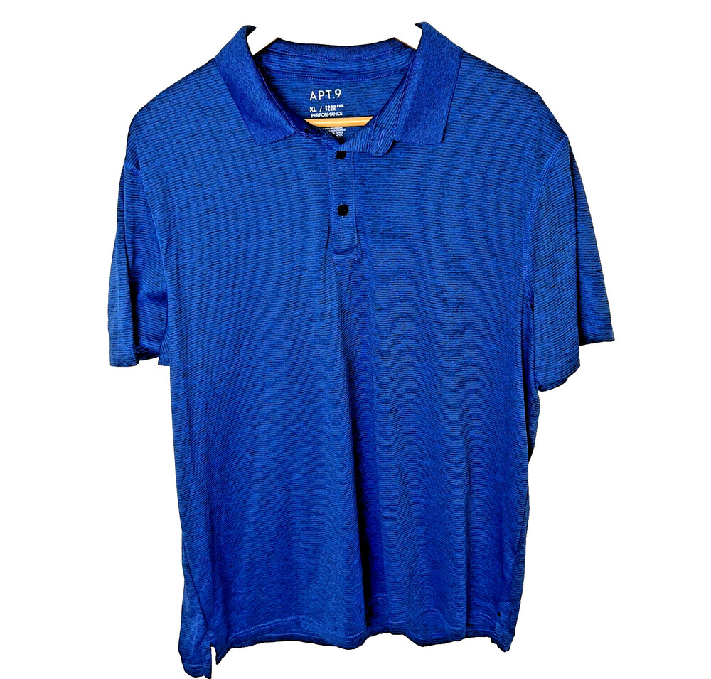 Apt. 9 Men's XL Polo Shirt Collar Neck Blue with Subtle Navy Stripe